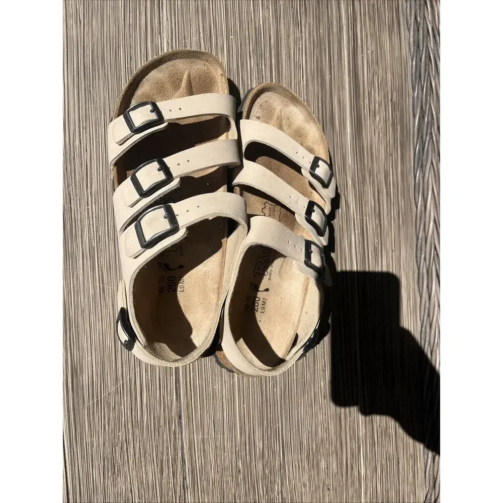 Birkenstock Sandals Womens 40 Strappy White Slip On Open Toe Casual Comfort - Picture 11 of 13